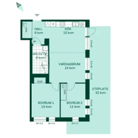 Rent this 2 bed apartment on Lilla regementsvägen 13  Göteborg 41527