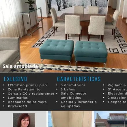 Rent this 3 bed apartment on Institución educativa inicial Little Ones Too in Calle Matamoros 170, San Borja