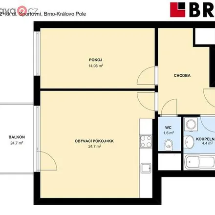 Rent this 2 bed apartment on Sportovní 624/25a in 612 00 Brno, Czechia