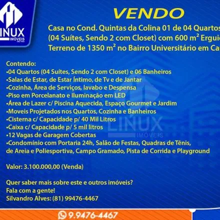 Buy this 4 bed house on Avenida Belém de Nazaré in Maurício de Nassau, Caruaru - PE