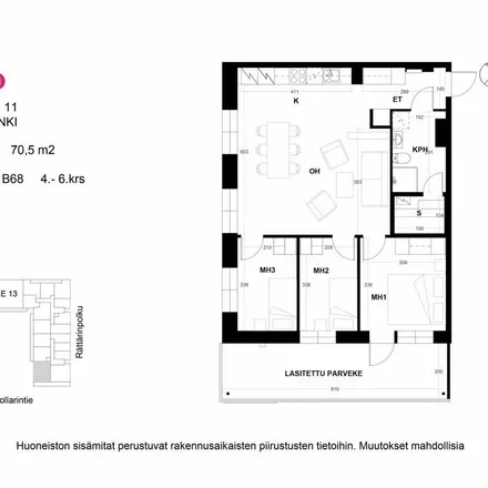 Rent this 4 bed apartment on Klaavuntie 11 in 00910 Helsinki, Finland