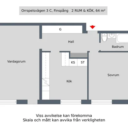 Rent this 2 bed apartment on Orrspelsvägen 3C in 612 43 Finspång, Sweden