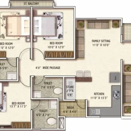 Rent this 3 bed apartment on unnamed road in Vadodara District, Vadodara - 390001