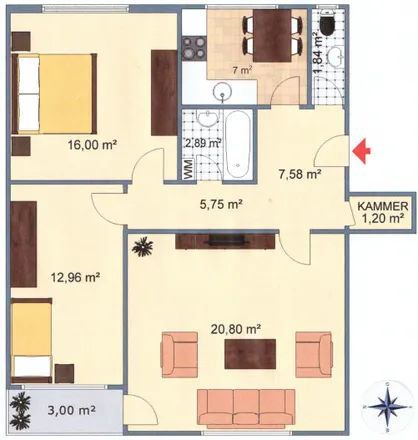 Rent this 2 bed apartment on Radolfzeller Straße 36 in 81243 Munich, Germany