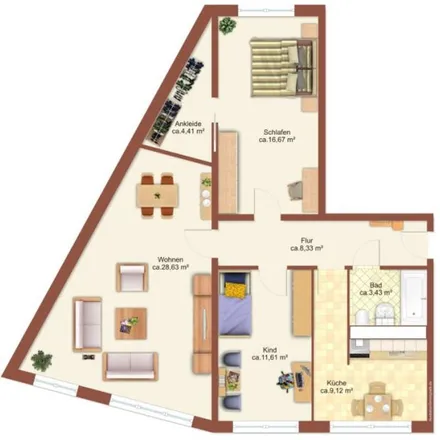 Rent this 3 bed apartment on Bruno-Granz-Straße 10 in 09122 Chemnitz, Germany