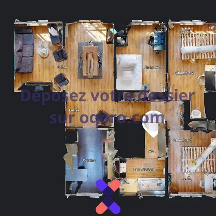 Rent this 3 bed apartment on Île-de-France in Rue Saint-Exupéry 1+9, 38400 Saint-Martin-d'Hères