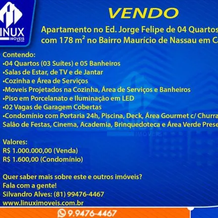 Buy this 4 bed apartment on Avenida Doutor Pedro Jordão in Mauricio de Nassau, Caruaru - PE