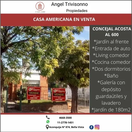 Buy this 2 bed house on Concejal Acosta in Partido de San Miguel, B1661 INW Bella Vista