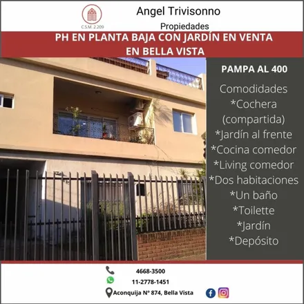 Buy this 2 bed apartment on Pampa in Partido de San Miguel, B1661 INW Bella Vista