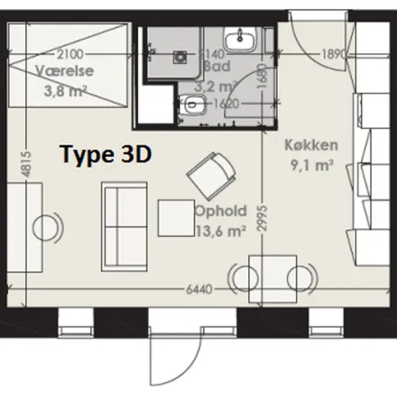 Rent this 1 bed apartment on Stjernepladsen 20 in 9000 Aalborg, Denmark